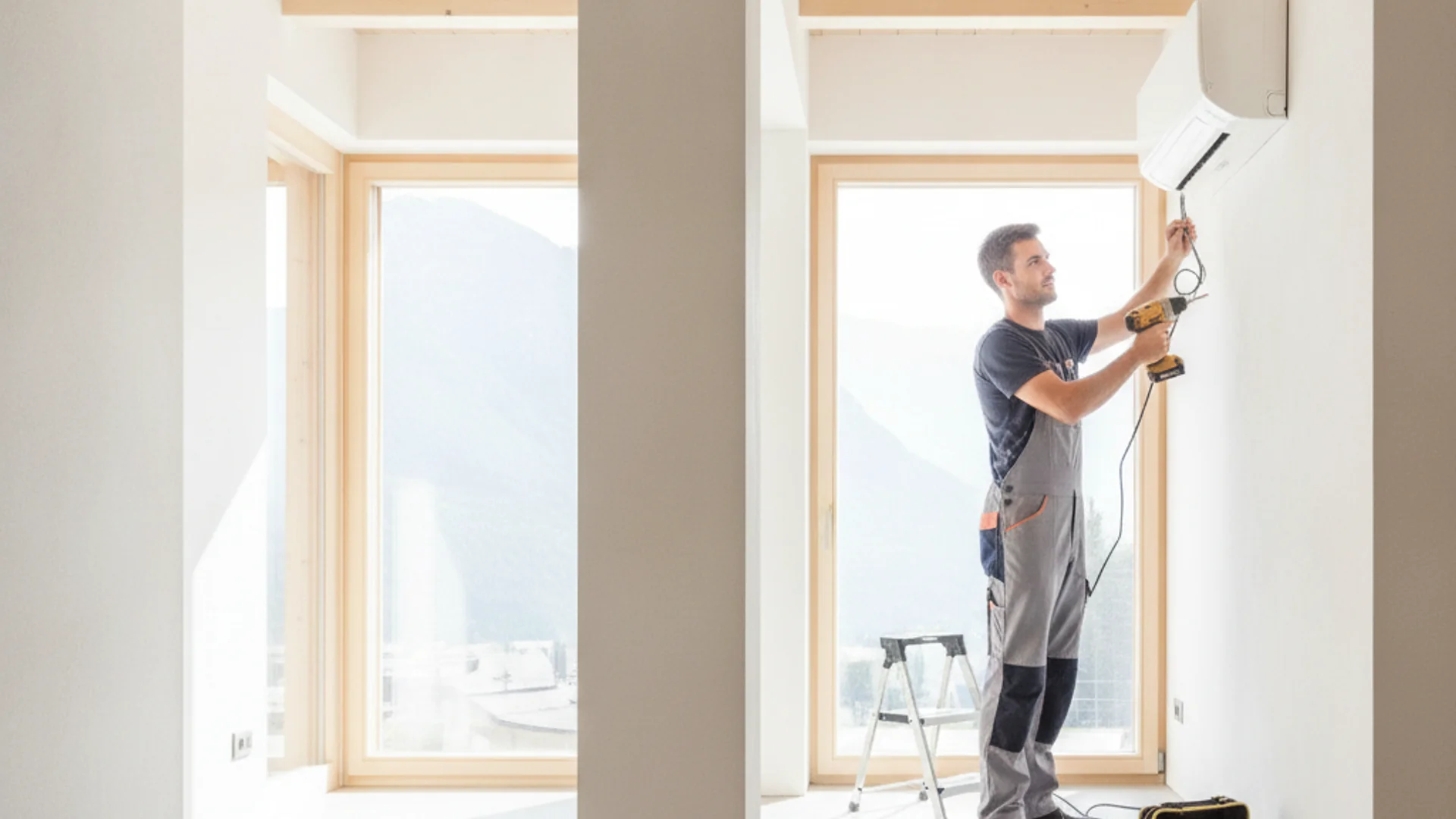 Tecnico installa un climatizzatore a Sondrio